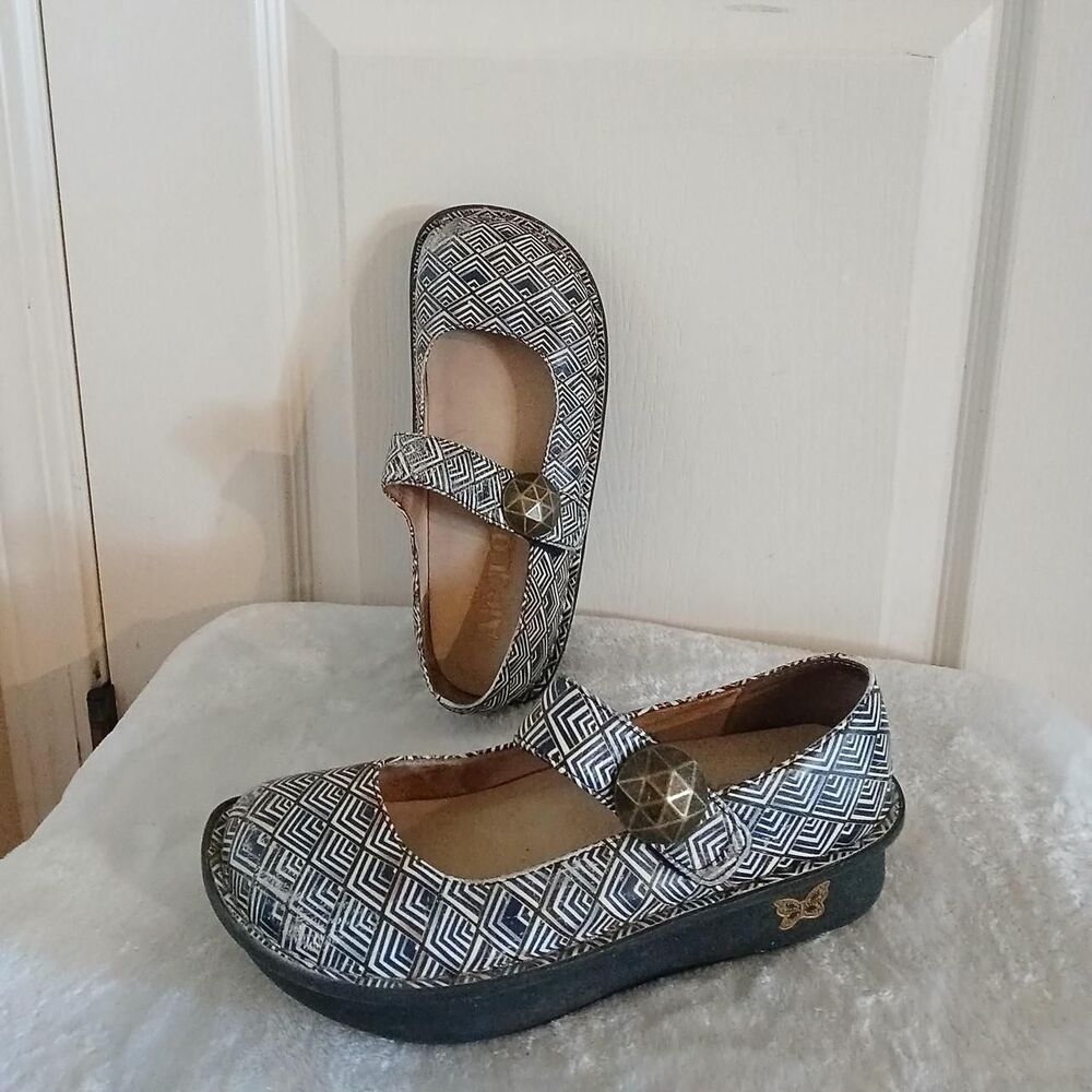 Alegria Paloma Chunky Mary Jane Clogs Geometric Pattern 35 Boho Comfort Work